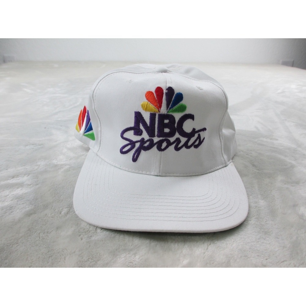 VINTAGE NBC Sports Hat Cap Mens OSFA White Snapback 90s*